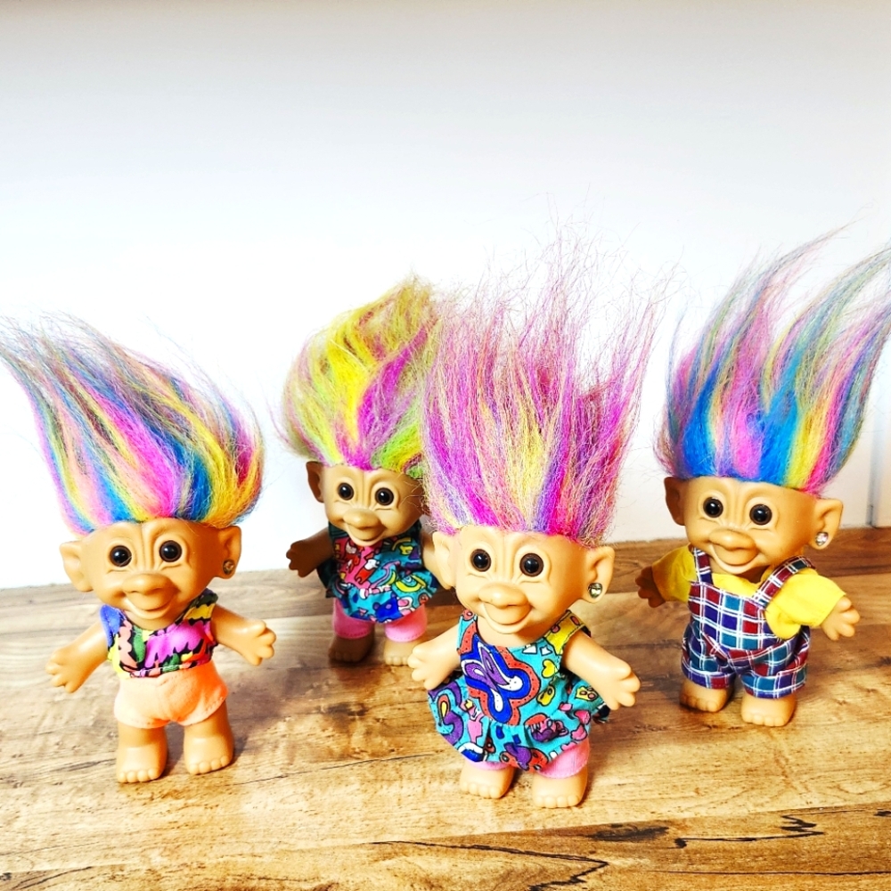 Vintage Bright Of America Rainbow Troll Dolls Jewel Earring (4) Retro Clothing